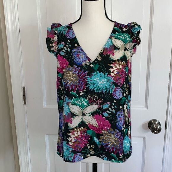 J.Crew floral print flutter sleeve blouse size 4 - Picture 2 of 10